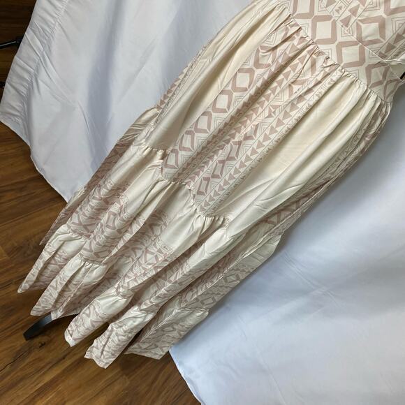 FHQ Collection Geometric High Square Neck Cut Out Maxi Dress Boho Size Small - Picture 3 of 14